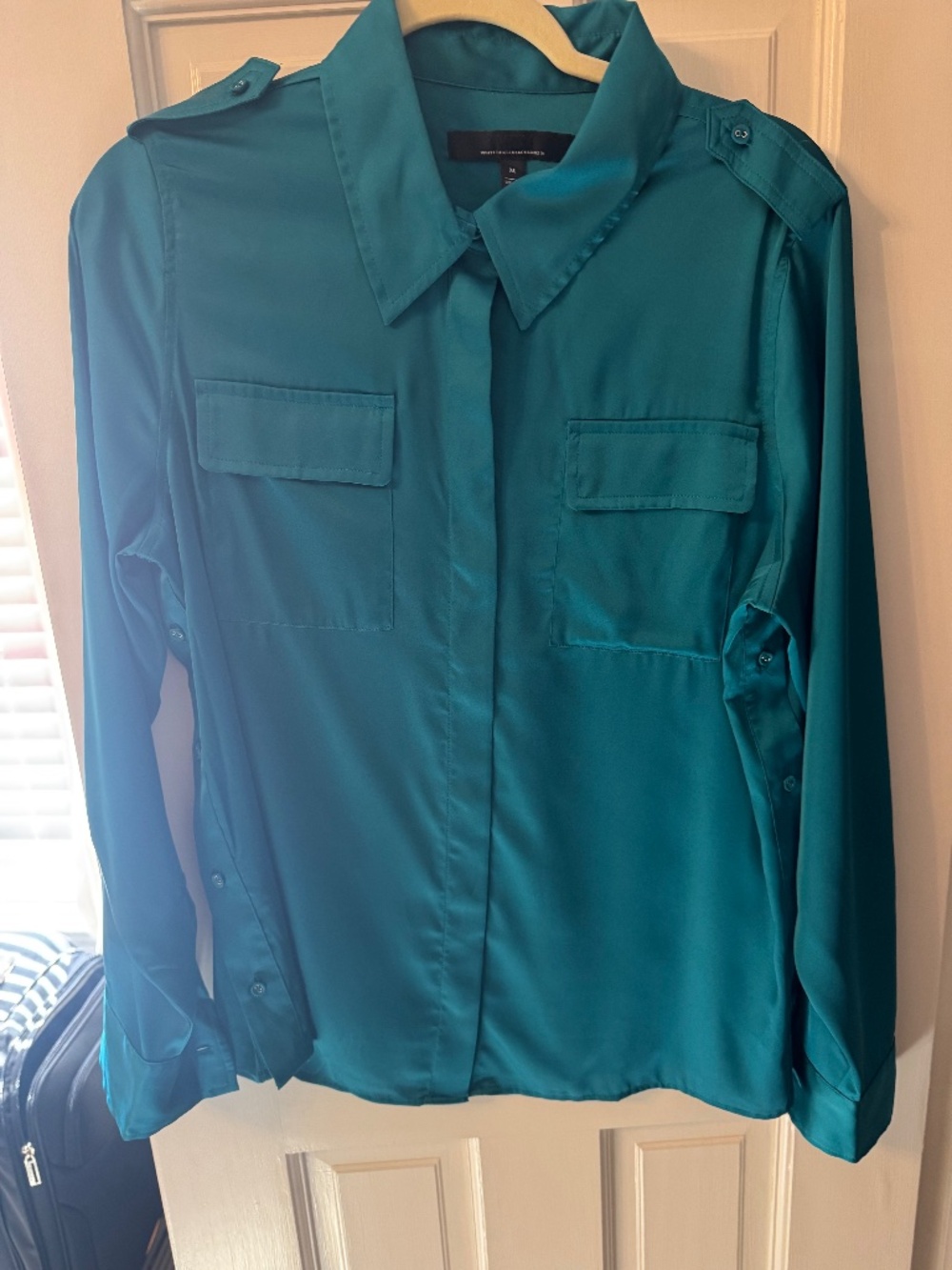 White House Black Market Teal Button Down Blouse Size Medium